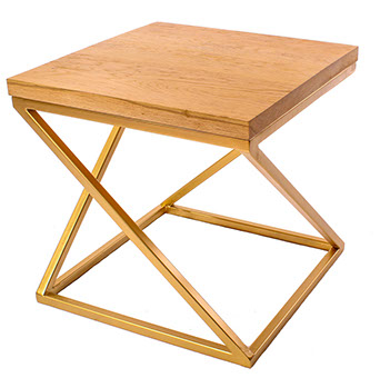 Oak Top Shelf Chrome Effect Z Frame  Side Table